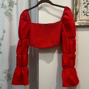 Cherry Red Long Sleeved Crop Top
